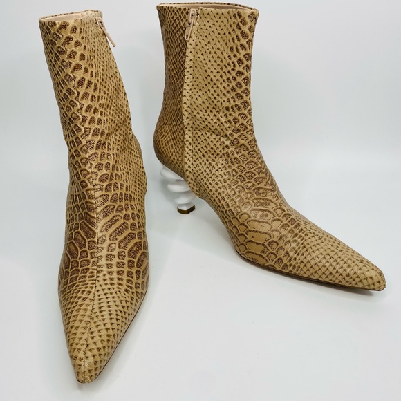 KALDA Island 70 Tan Leather Snakeskin Twisted Heel Ankle Boot US Size 8 … - Picture 3 of 13